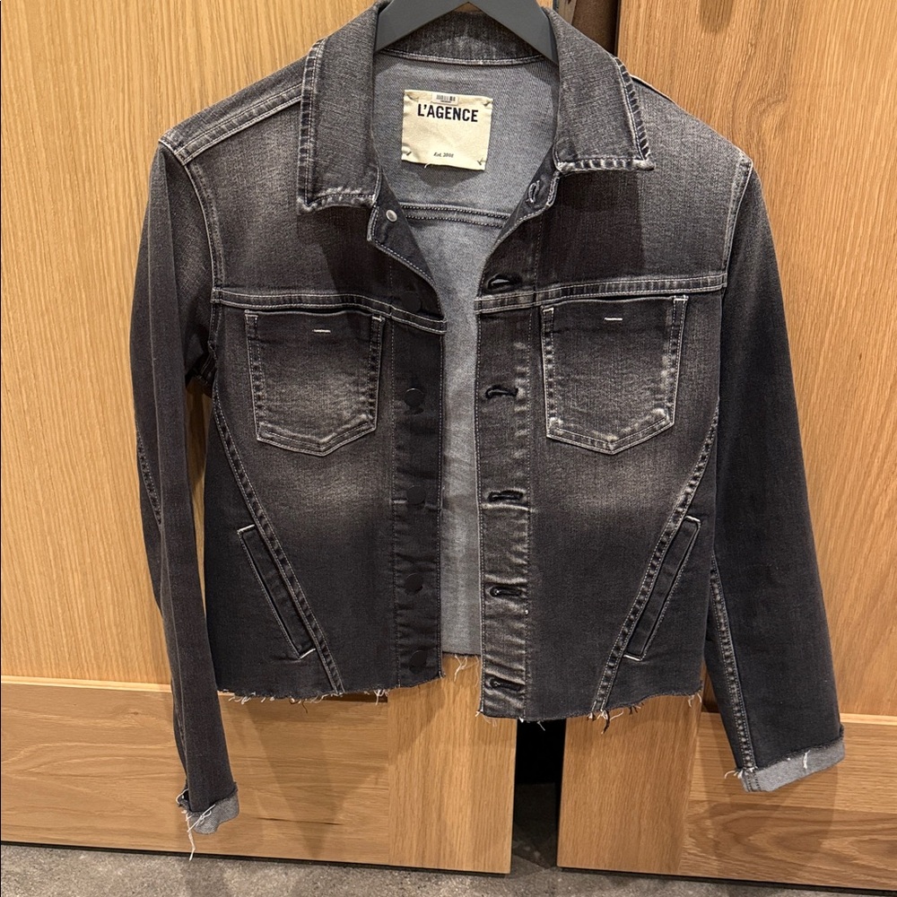 L'AGENCE Washed Black Cropped Denim Jacket
